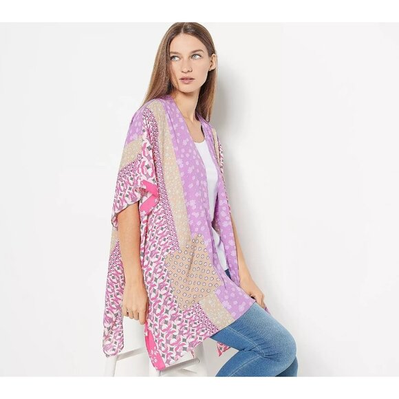 Susan Graver Women's Open Front Cardigan Patch XXS 2XS Rose/Lilac A468674 - Picture 1 of 7